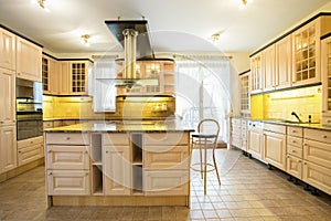 Wooden cupboards in luxury kitchen