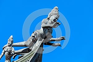 Wooden Curved Statues and Details of the Roof in the Sanctuary of Truth in Pattaya