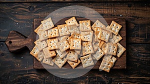 Wooden Cutting Board With Crackers on a Table