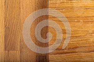 Wooden cutting board on a oak table