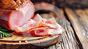 Wooden Cutting Board Piled With Farm-produced Ham, A Delicious Display of Expertly Cured Meat