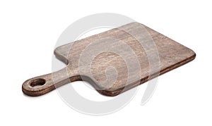 Wooden cutting board on white background