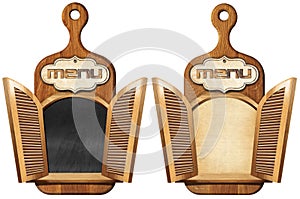 Wooden Cutting Boards with Open Windows and Text Menu