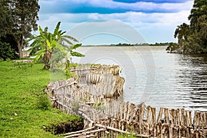 Wooden dam in traditional indian village Boca de Guama Nature Reserve photo