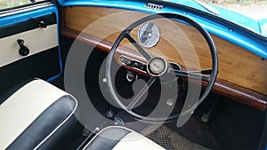 Wooden dashboard in antique car