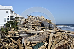 Wooden debris from Hurricane Matthew, Vilano Beach, Florida