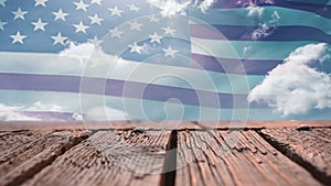 Wooden deck and American flag