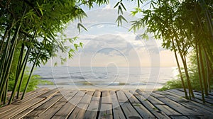 Wooden Deck With Bamboo and Ocean