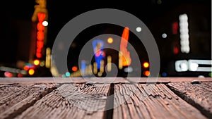 Wooden deck and blurred street