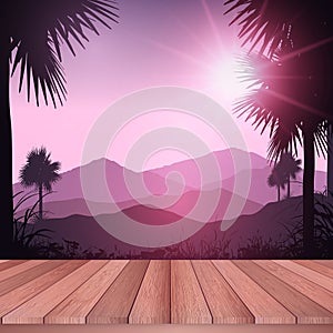Wooden deck looking out to tropical landscape