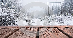 Wooden deck and snow 4k