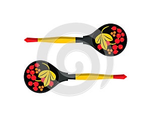 Wooden Decorated Spoons Set Vector Illustration