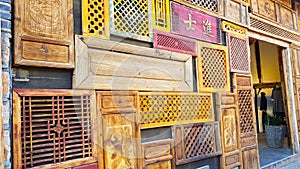 Wooden decorations of the old town of Lijiang, China