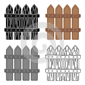 Wooden decorative sectional fence. Fencing for the protection of the garden.Farm and gardening single icon in cartoon