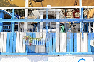 Wooden decors on street of Alacati in Cesme, Turkey