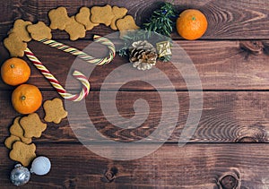 On a wooden desk background Christmas composition