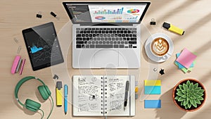 In a pot sits on the right contributing a touch of greenery to the