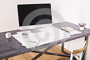 Wooden desktop with computer