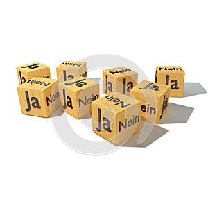 Wooden dice with Yes and No