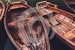 Wooden dinghy rowboat on lake Bohinj