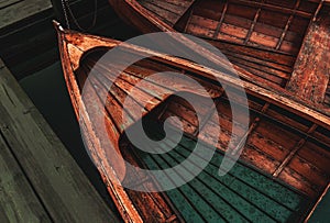 Wooden dinghy rowboat on lake Bohinj