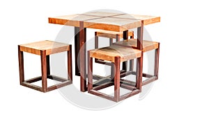 Wooden dining table and chairs isolate on white background