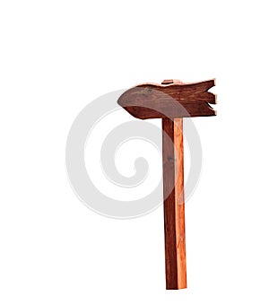 Wooden direction indicator or sign arrow isolated on white background with clipping path
