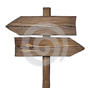 Wooden direction sign with two arrows in opposite directions