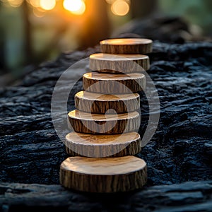 Wooden Discs on a Tree Trunk photo