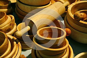 Wooden dishes with rolling pin