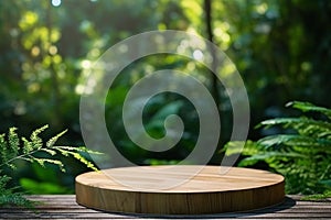 Wooden Display Plinth in Lush Garden