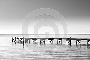 Wooden Dock As Minimalism Background Black and White