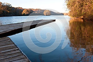 Wooden dock extends out into Atlanta's Chattahoochee River