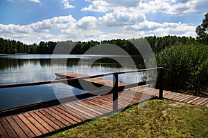 Wooden dock, pier on a lake