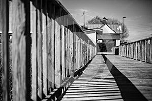 Wooden dock railing in Georgetown, South Carolina