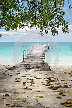 Wooden dock in Thailand tropical paradise