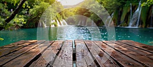 Wooden Dock With Waterfall