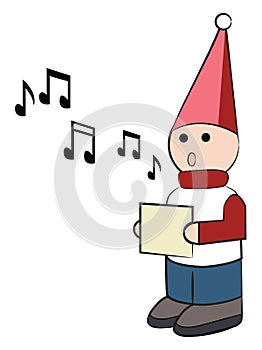 Wooden doll signing Christmas carols vector or color illustration