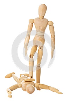 Wooden doll stands on another wooden doll