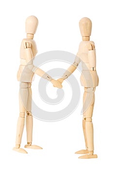 Wooden dolls handshake