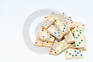 Wooden domino game on white