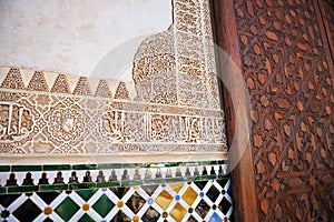Wooden door, Alhambra palace in Granada, Spain photo
