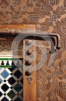 Wooden door, Alhambra palace in Granada, Spain photo