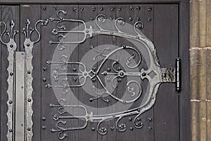 Wooden door at church entrance