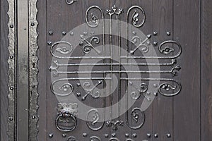 Wooden door at church entrance