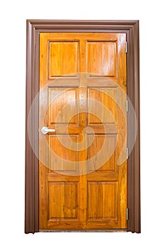 Wooden door isolated on White Background.