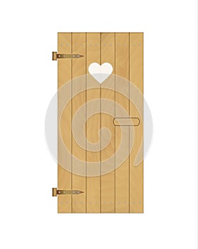 Wooden door of the latrine with heart photo
