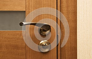 Wooden door with the lock photo