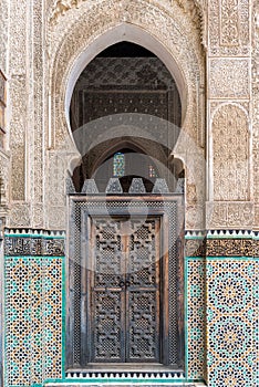 Wooden door in a Madrassa, Fez, Morocco
