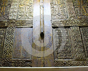 Wooden door in The magnificent Basilica of Christâ€™s Nativity in Bethlehem